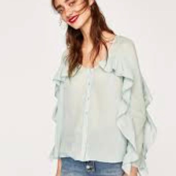 Zara Basic NWT Ruffles and Bows Mint Green… - Picture 1 of 10